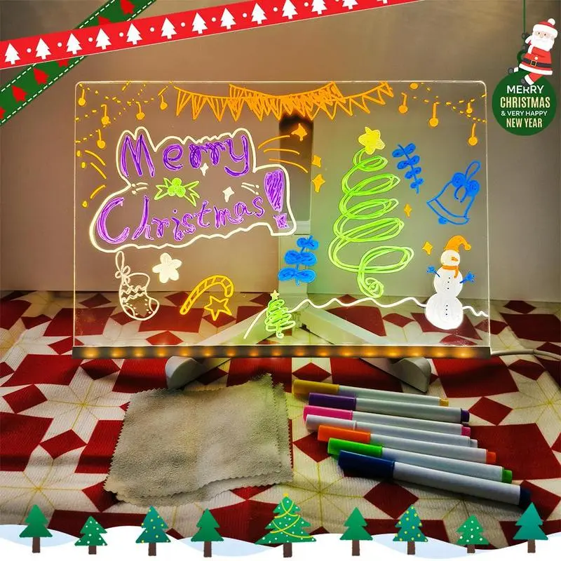 Rewritable Acrylic Message Board, 1 Set USB Powered Illuminated Dry Erase Board with Stand & Markers & Rags, LED Display Board, Room Decor, School Supplies, Back To School Essentials