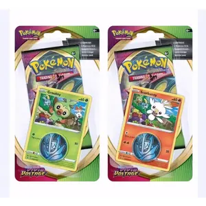 Pokemon Vivid Voltage Checklane Blister Pack w/Coin Grookey or Scorbunny 1 Booster Pack 1 Coin and Promotional Card Collectible Cards Trading Card Box