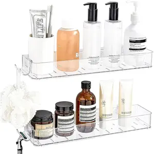 2 Pack  Shower Shelves, Clear Bathroom Tray with Hooks, Adhesive Wall Mount Shower  Organizer for Bathroom Kitchen Storage