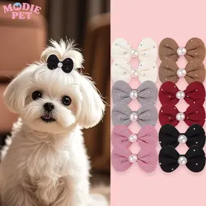 6pcs Cute & Fashionable Pearl Bow Hair Clips, 6pcs Pet Accessories for Cats, Dogs and Puppy, Stylish Dog Cat Grooming Essentials