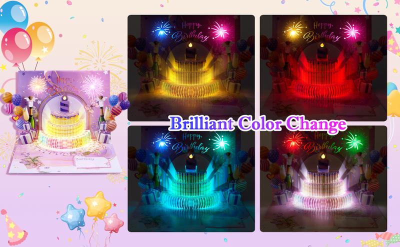 Musical 3D Pop-Up Birthday Card with Lights & Fireworks Cake – Sings 'Happy Birthday', Includes DIY Age Numbers + Envelopes | Perfect Gift for Women, Men, Mom, Dad, Kids & Teens