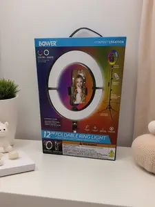 Bower 12" Foldable Ring Light with Adjustable Stand and Remote Control- BlackBower 12" Foldable Ring Light with Adjustable Stand and Remote Control- Black