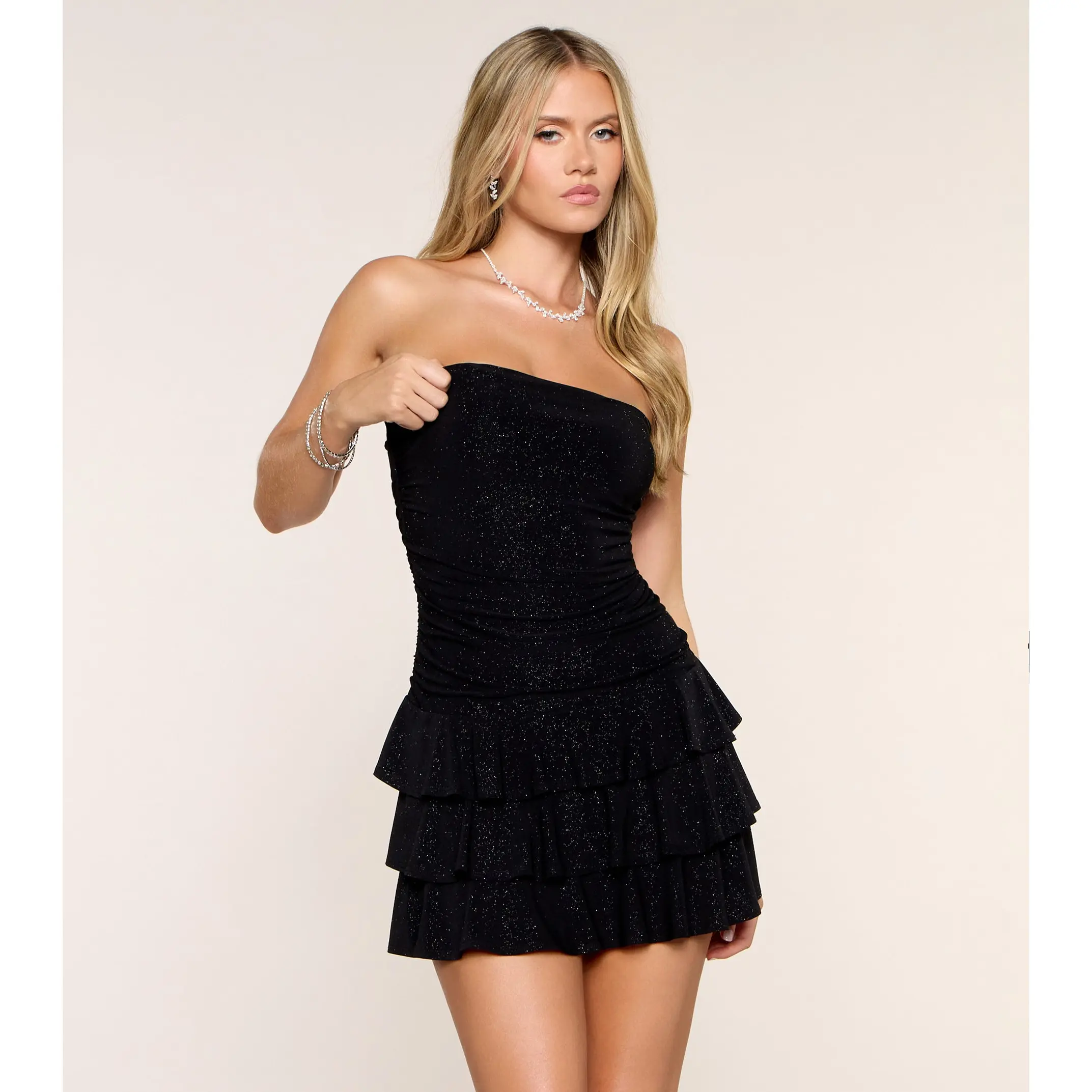 Midnight Flare Strapless Mini Dress
