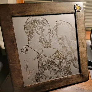 Personalized stainless engraved photo in 10x10 frame. Hangable or Standing.