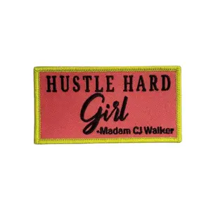 Patch Party Club, 1-pc, Neon Colors "Hustle Hard Girl" Madam CJ Walker Homage Badge, Cute Iron-on Embroidered Patch, Craft Supplies, Small Patch, 3.75"
