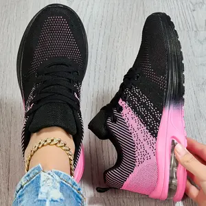 Women's Breathable Knitted Running Shoes - Lightweight, cushioned baseplate, gradual change of pink to black design, comfortable for all day wear, gym, yoga and casual use, fitness sneakers | fashion sneakers | flexible shoes, cute shoes