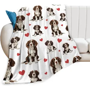 Springer Spaniel Blanket Cute Dog Throw Blanket Soft Warm Cozy Fuzzy Plush Gifts for Girls Women Lightweight Fleece Flannel Stuff Gift for Kids Adults sofa bed office travel