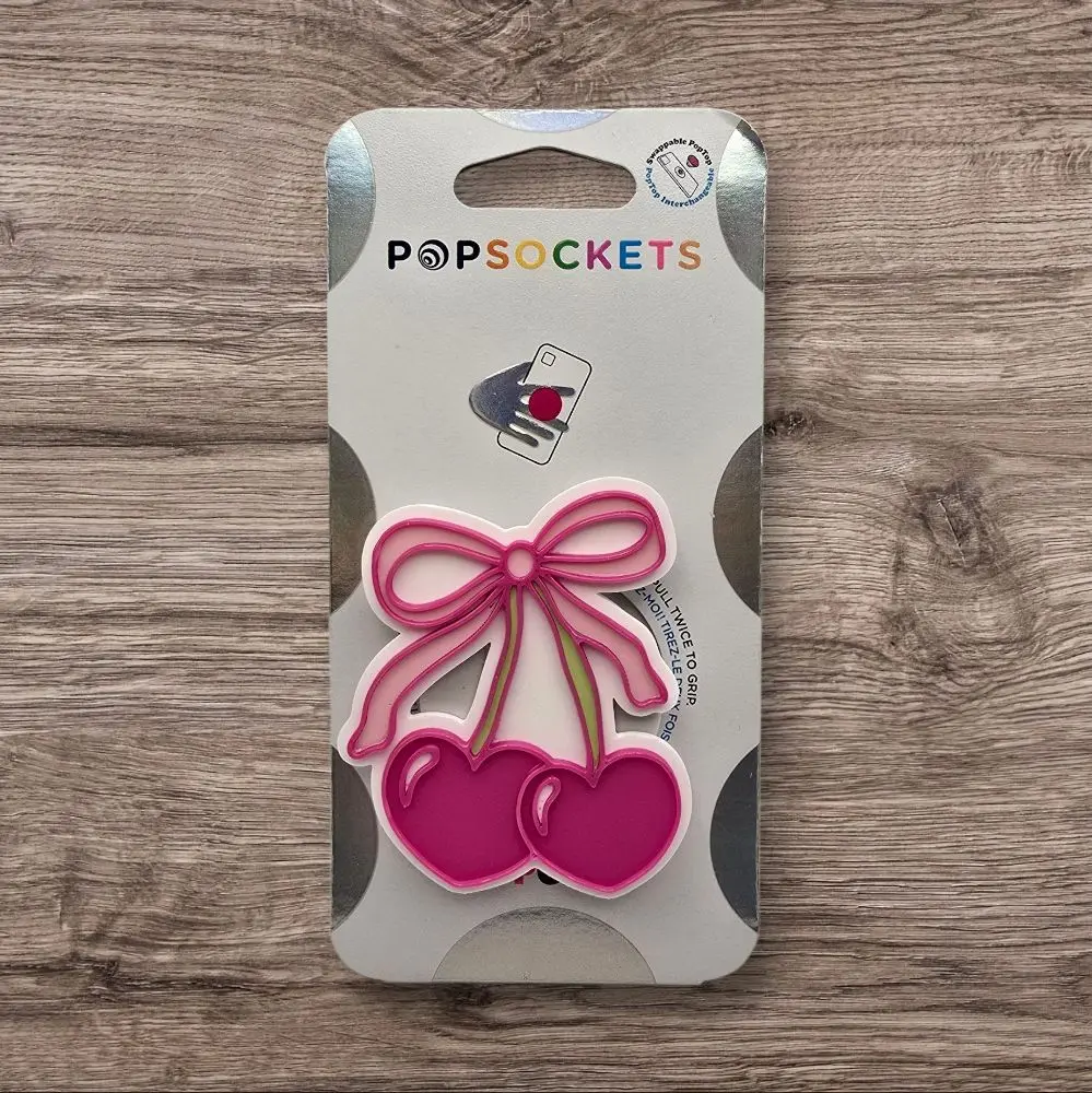 Cherry Bows Phone Grip Holder with Expanding Design | Magnetic Stand | Swappable Top | Secure Hold for iPhone MagSafe Cases | Adhesive Option | Kindle Accessory | Cellphone Durable Smartphone Mount Protection