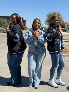 Zeta Phi Beta Royal Blue/Black Embroidered Racer Jacket with Snap Button Closure & White Piping for Comfortable Sorority Wear