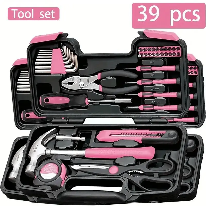 39 Piece General Household Tool Set in Toolbox Storage Case with Essential Hand Tools for Everyday Home Repairs, DIY and Crafts, Complete Hardware Kit, Repair Tool Kit