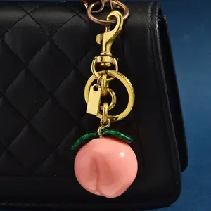 [3D Pastel Peach Charm Keychain]  3D Pink Peach Charms | Gold Tone Hardware | Bag Charm & Keychain Combo | Drop Resistant Design