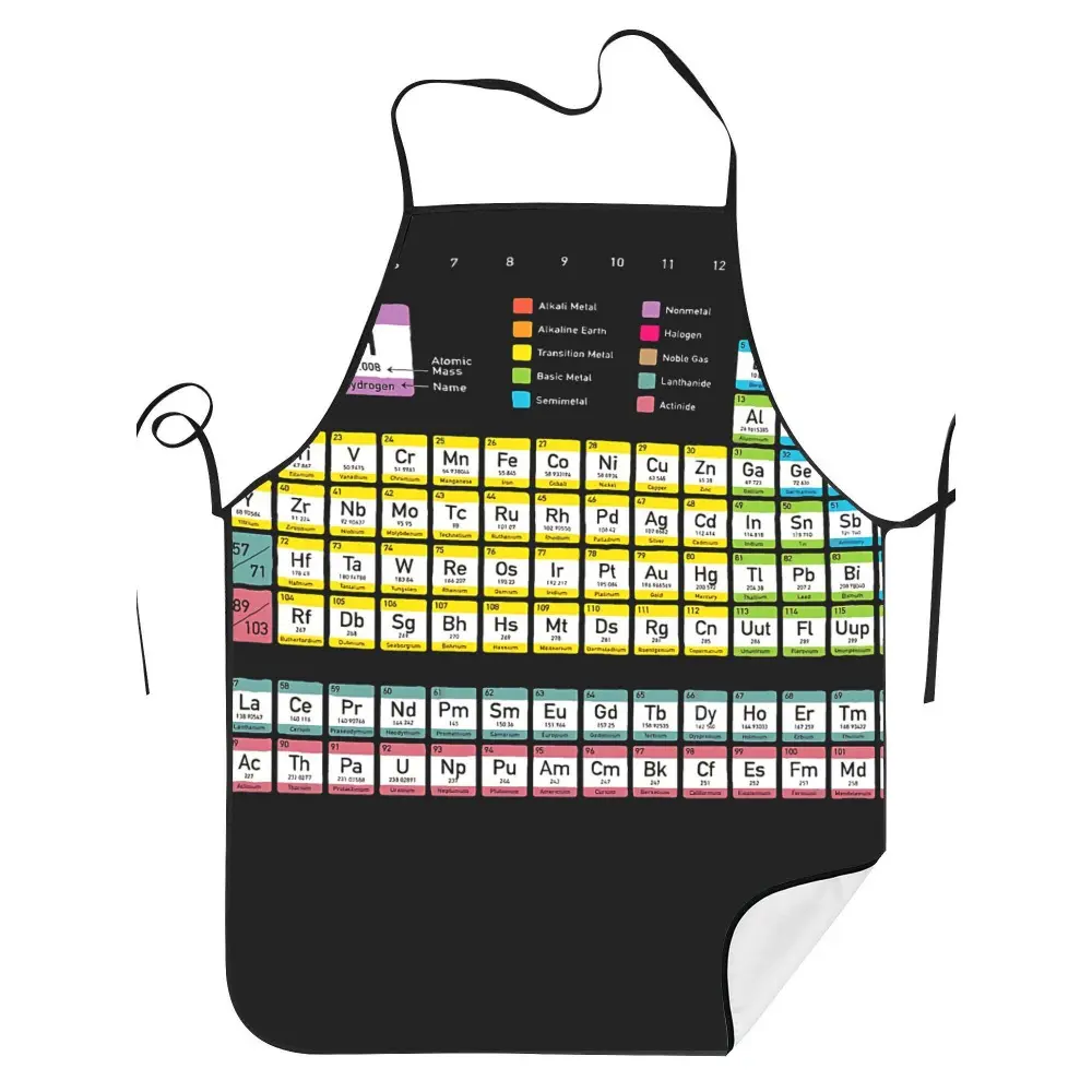 Chemical Cartoon Print Polyester Apron, Sleeveless and Durable Kitchen Cleaning Apron