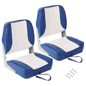GAOMON 2 Pack Boat Seats Low Back,Boat Seats Stainless Steel Screws Included,Fold-Down Fishing Boat Chair With Thickened Sponge Padding and Hinge for Sightseeing Boat,Speedboat, Canoe,White/Blue