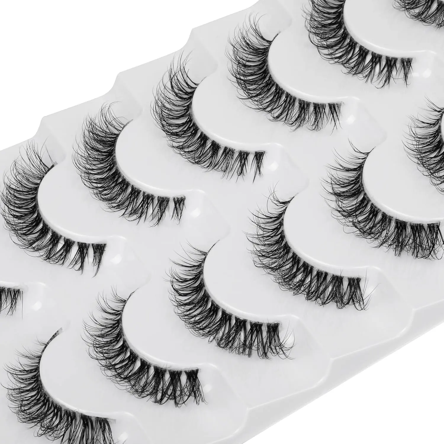 Demi-wispies Faux Mink Eyelashes with Clear Band Russian Strip Lashes Fluffy Natural Look Wispy Light 13MM Short False Eyelashes Invisible Small 3D Fake Lashs Pack 7 Pairs