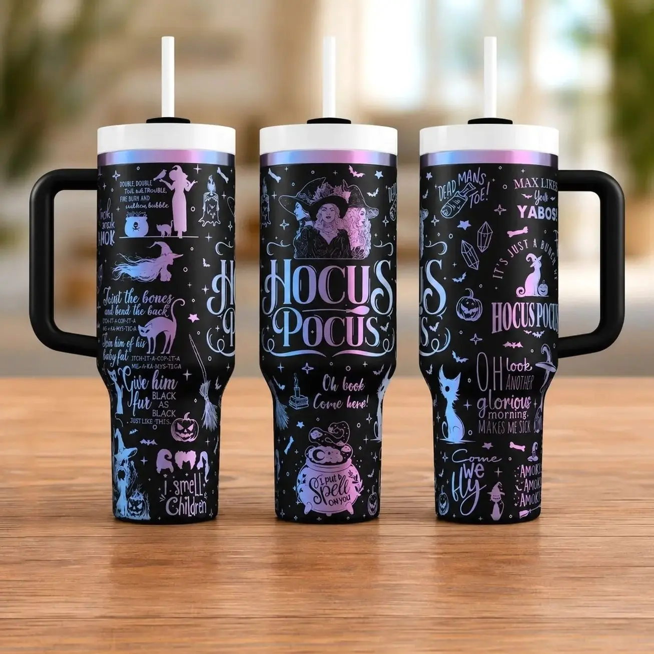 KellyGiftCorner Hocus Pocus 20oz/ 40oz Stainless Steel Tumbler With Handle and Straw, Witch Magic Potion Design Coffee Cup, Perfect Gift for Halloween, Party, Office, Travel & Daily Use