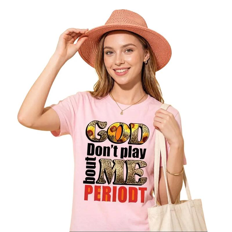 Women's Soft Cotton Fitted Short-Sleeve/Cap-Sleeve Round Neck Ultra-Light A-Type Statement Tee - 1-Piece Streetwear Top with Bold "God Don't Mess with Me" Print, Bow Accent, Ideal for Summer Commuting, Everyday Wear
