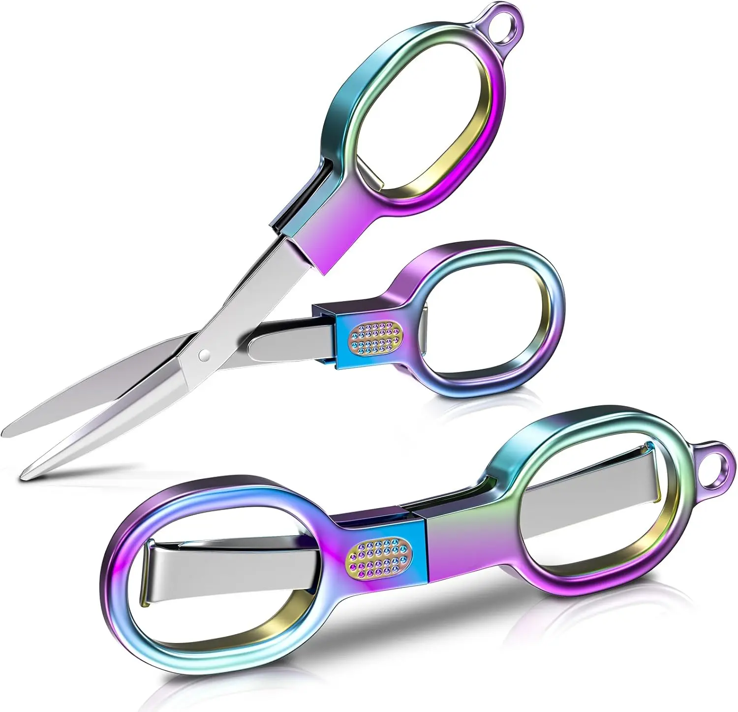 Aesthetic Mini Folding Scissors – Compact Pocket Cutter for On-the-Go, Desk Setup & Travel Essentials, Sleek Rainbow or Silver Finish (1PC)