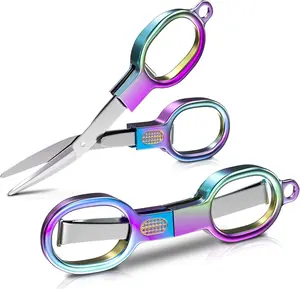 Aesthetic Mini Folding Scissors – Compact Pocket Cutter for On-the-Go, Desk Setup & Travel Essentials, Sleek Rainbow or Silver Finish (1PC)