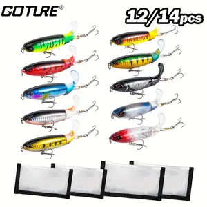 Goture 12/14pcs Bass Bait Kit, Top Water Bass Bait Propeller Tail Fresh Water Saltwater Floating Rotating Tail Top Water Bait googan  whopper plopper raptor  fishing lure