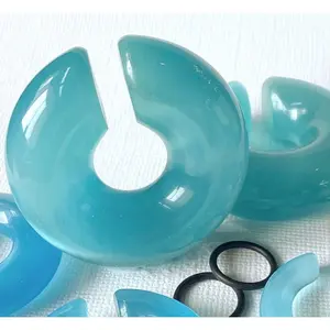PAIR Light Blue Cat Eye Stone Hoop Taper Hanger Ear Weight Plug Gauge Tunnel