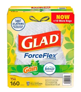 Glad ForceFlex 13-Gallon Kitchen Trash Bags, Gain Original Scent + Febreze, 160 ct. Drawstring Multicolor