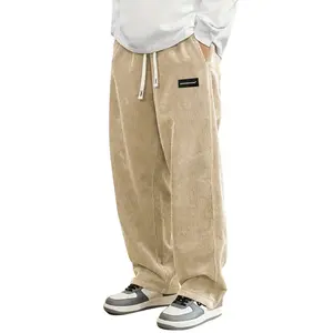 Men's Corduroy Casual Joggers - Relaxed Straight Leg, Drawstring Waist & Functional Pockets for Outdoor/Everyday Wear