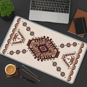 Ethnic Tribal Geometric Pattern Beige Brown Mouse Pad Artistic Style Large Gaming Mouse Pad Brown Mousepad HD Print NonSlip Rubber Base Big Size XXL Extended Keyboard Pad Office Desk Accessories