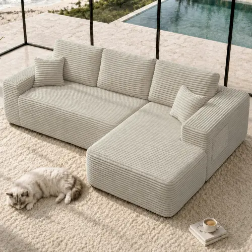 Right+Beige + Plush + Foam+Spring + 3 Seat
