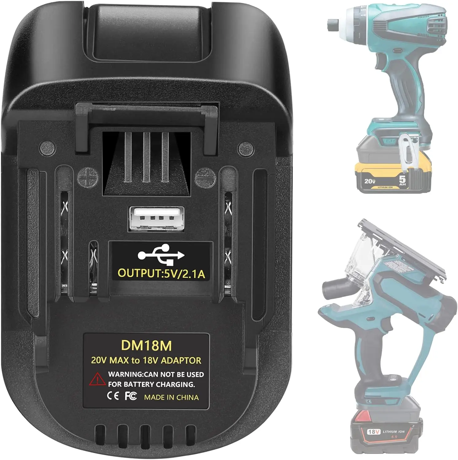【DealsForYouDays】DM18M Battery Adapter with USB Charging Socket for Dewalt 20V Battery & Milwaukee M18 18V Lithium Battery Converter to Makita 18V BL1830 BL1840 BL1850 Cordless Tools Use