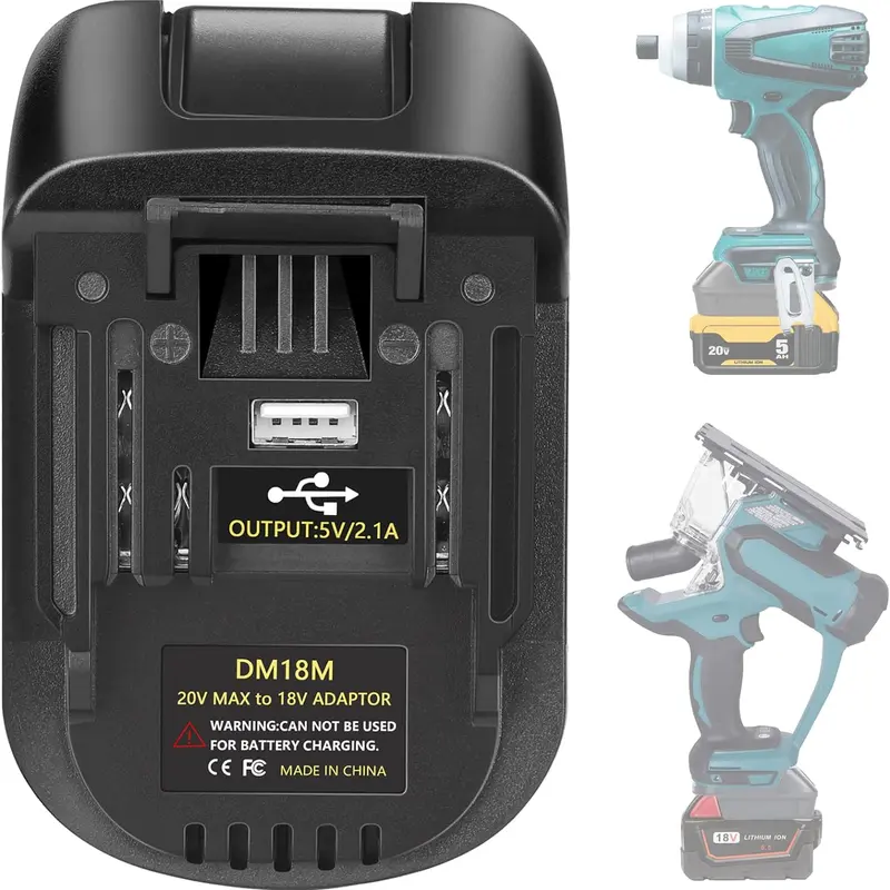 【DealsForYouDays】DM18M Battery Adapter with USB Charging Socket for Dewalt 20V Battery & Milwaukee M18 18V Lithium Battery Converter to Makita 18V BL1830 BL1840 BL1850 Cordless Tools Use