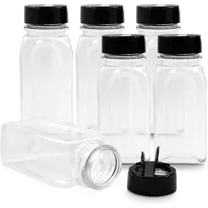 6 Pack 14 Oz Plastic Spice Jars with Black Caps, Clear and Safe Plastic Bottle Containers with Shaker Lids for Storing Spice, Herbs and Seasoning Powders, BPA Free, Made in USA