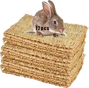 Grass Mat for Rabbit Bunny Chew Toys Woven Bed Mat for Guinea Pig Chinchilla Squirrel Hamster Cat Dog and Small Animal (12PCS Grass Mat) Hamiledyi