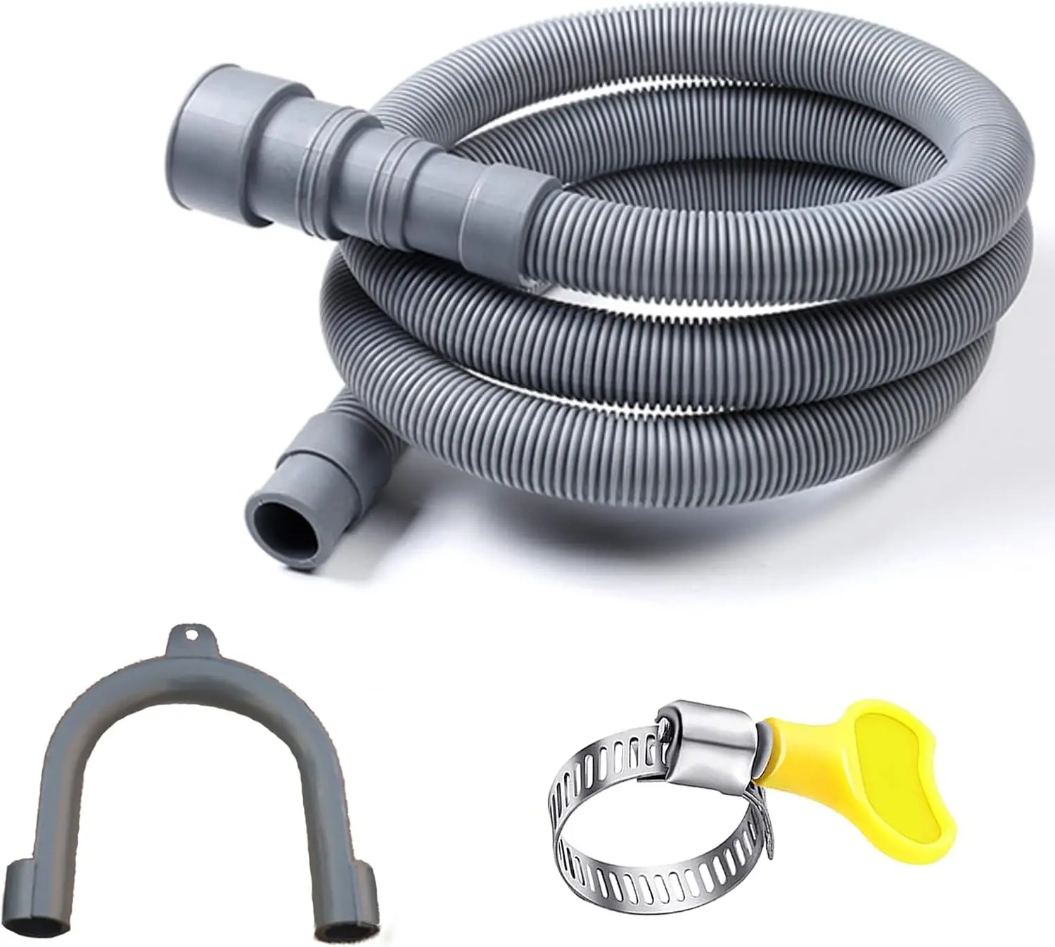 6 Feet Universal Washing Machine Drain Hose Flexible Dishwasher Drain Hose Extension Kits Corrugated Washer w/ 2 Clamps 1 adapter 1 U-Bend Holder