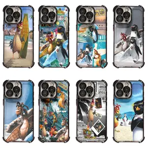 Funny Surfing Penguin S-surf's Up Character Phone Case for iPhone 17 Pro Max Air 16 Pro 15 14 Plus 13 12 11 and Samsung S26-S23 Plus Ultra  Drop-Resistant Protective Cover