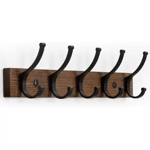 Coat Rack Wall Mount, 16.5 Inches Wood Coat Hooks, Wall Hooks for Hanging, Hat Rack Bag Hanger Key Holder for Wall, Purse Hanger Towel Racks for Bathroom (1Pack, Brown)