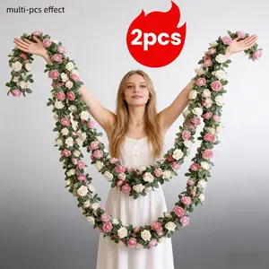 5-meter-long Artificial Rose Vine Garland with Lush Green Vines, Suitable for Indoor/outdoor Hanging Decor. Ideal for Wedding Arches, DIY Decorations, Balconies, Dining Rooms, Birthday Parties, Staircase Railings, Lintel Hangings, Wedding Planners