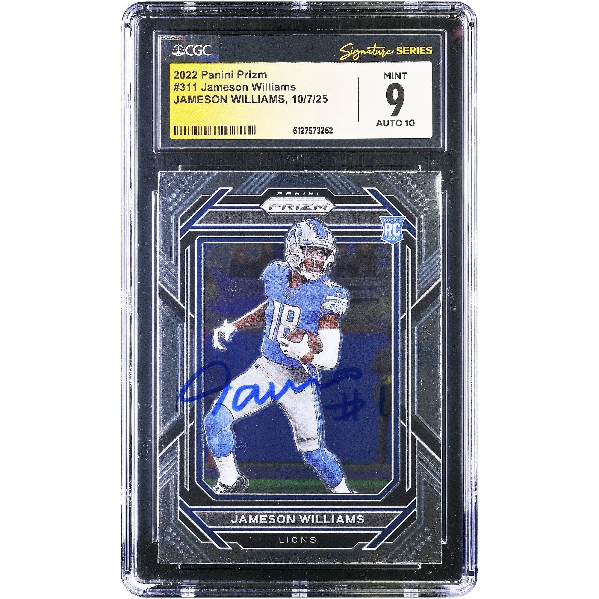 Jameson Williams Detroit Lions Autographed 2022 Panini Prizm #311 CGC Authenticated 9/10 Rookie Card - Fanatics Authentic Certified