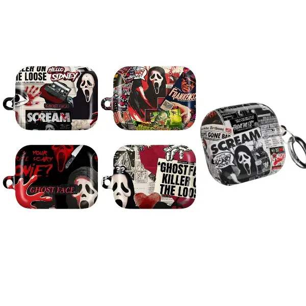 Durable Portable Protective AirPods Pro Case, Horror Movie Retro Slasher Design, Vintage Scary Collage Cover for Earbuds Headphone, Protection