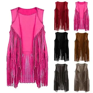 Soft Cowgirl Fringed Vest – Sleeveless Cropped Jacket with Brown Tassels, Hippie Costume Women’s Top, can be worn with a raincoat