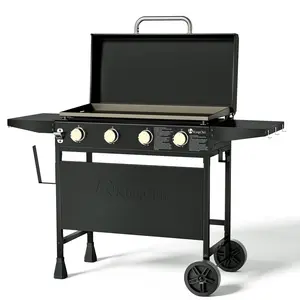 KingChii 4-Burner 32" Propane Griddle Outdoor Flat Top Gas Grill Griddle with Hard Cover for Camping, Tailgating, BBQ, Parties, Backyard & Patio Barbecue Portable Dinner Square Traditional Cheese Foldable Classic Black