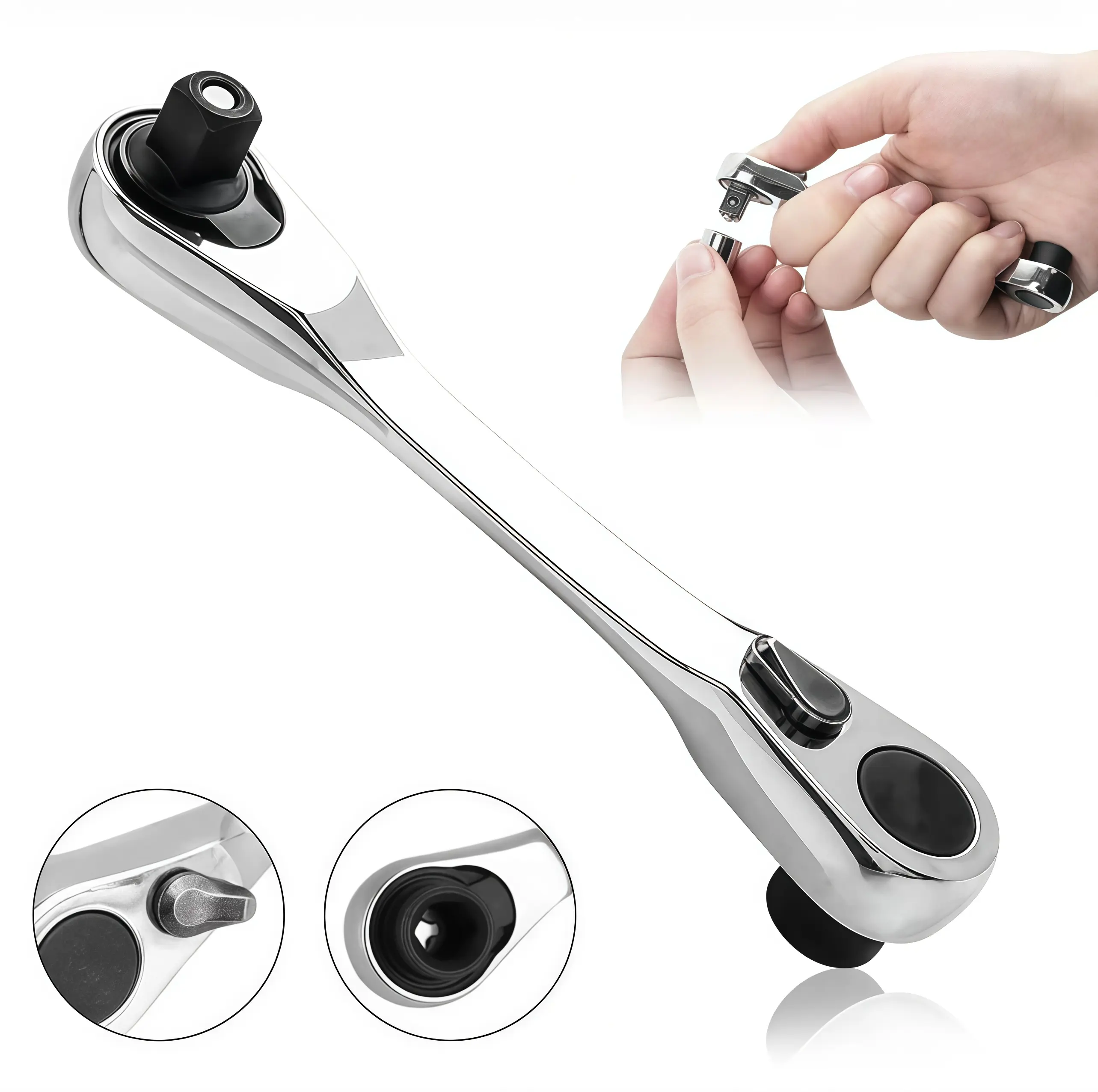 Mini 1/4 inch double-headed socket wrench, 72 teeth precision gear, quick-change head socket wrench, slip-resistant durable mechanical repair tool, car maintenance home DIY multi-function screwdriver accessory, ratchet wrench tool
