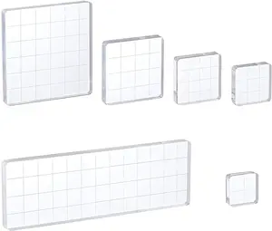 6 Pieces Acrylic Stamp Block Clear Stamping Tools Set with Grid Lines for Scrapbooking Crafts Card Making, Assorted Sizes