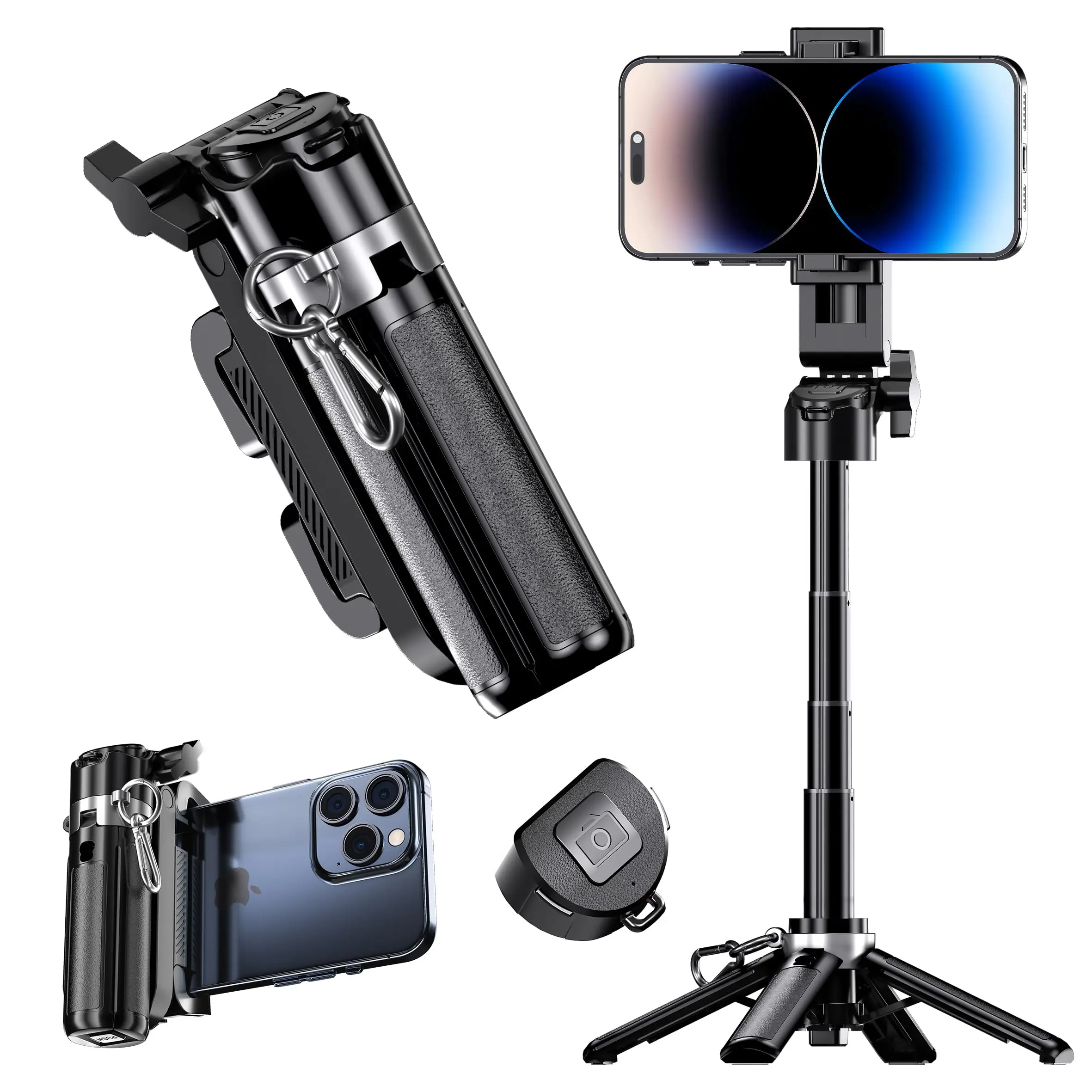 2026 Upgraded 5-in-1 Foldable Mini Selfie Stick Grip - 360° Rotatable, Bluetooth Remote Control, Detachable Smartphone Mount, Lightweight and Compact, Ideal for Selfies and Landscape Photography, Compatible with Most Smartphones