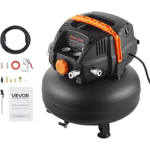 VEVOR 6 Gallon Air Compressor, 1.7HP 2.3CFM90PSI Portable Pancake Air Compressor 150PSI Max Pressure, 12-Piece Accessory Kit with 25FT Air Hose for Tire Inflation, Spray Painting, Woodwork NailingVEVOR Super Brand Day