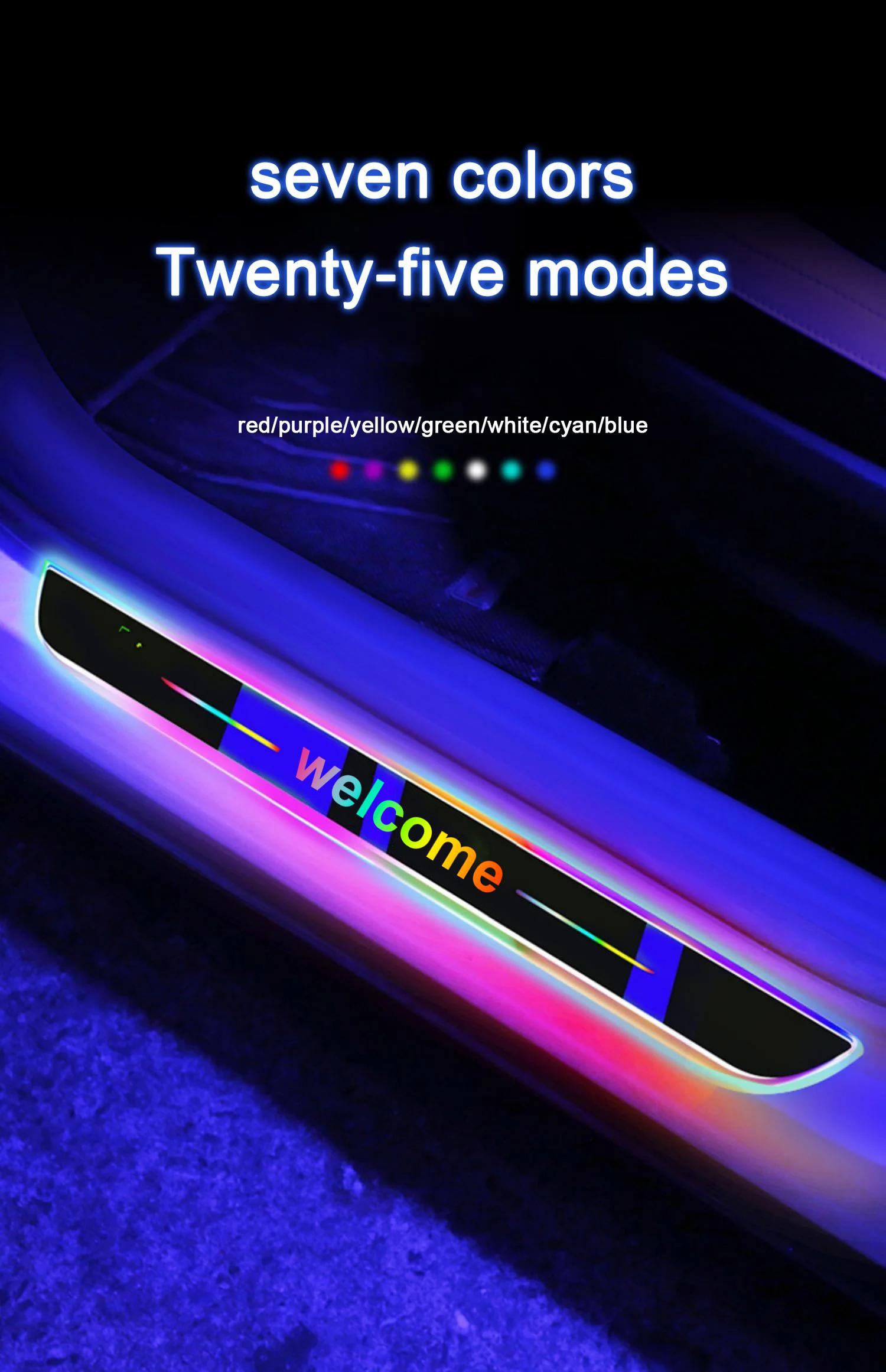 4PCS Car Door Sill Light Threshold Lamp Logo Projector Lamp Power Moving LED Welcome Plate Pedal Light Protect Car Doors adjustable brightness