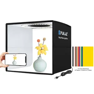 PULUZ 25cm Greater Than or Equal to 97 CRI High Definition Ring Light LED Portable Simple Folding Photo Booth with 12 Color Backdrop Size: 25cm x 25cm x 25cm