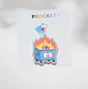 Funny Dumpster Fire Meme MagSafe Phone Grip: Cute I’m Fine Meme Magnetic Phone Holder, Relatable Humor Bookish Gift, Phone or Kindle Pop grip