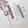 Striped Watch Straps - Soft, Adjustable, Fashionable Accessory with Unique Look (Pink & Black, Blue & White) for Smartwatch Series 1-11, DIY Bag Accessory, Playful Sports Wristbands (No Device, TikTok Shop Back to School)