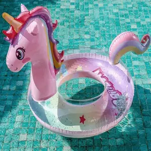 [Perfect Summer Unicorn Swim Ring] Charming Unicorn Inflatable Swim Ring for Women - Cute Sequin Rainbow Horse Design, Durable PVC Material, Perfect for Summer Pool Parties