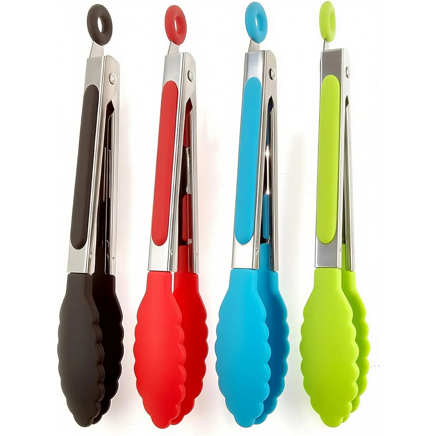 4Pcs Silicone Tongs, Kitchen Tongs 7" Non-slip & Easy Grip Stainless Steel Handle - Locking Clip - Heat Resistant, Food Grade